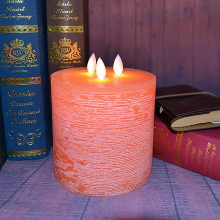 TELOSMA 3-Moving Wicks Flameless Huge Candle with Remote Control in Ivory 6 inch